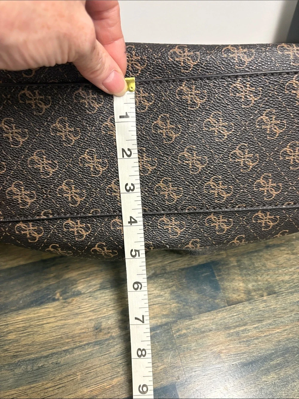 GUESS Brown Satchel with Pink Floral Embroidery